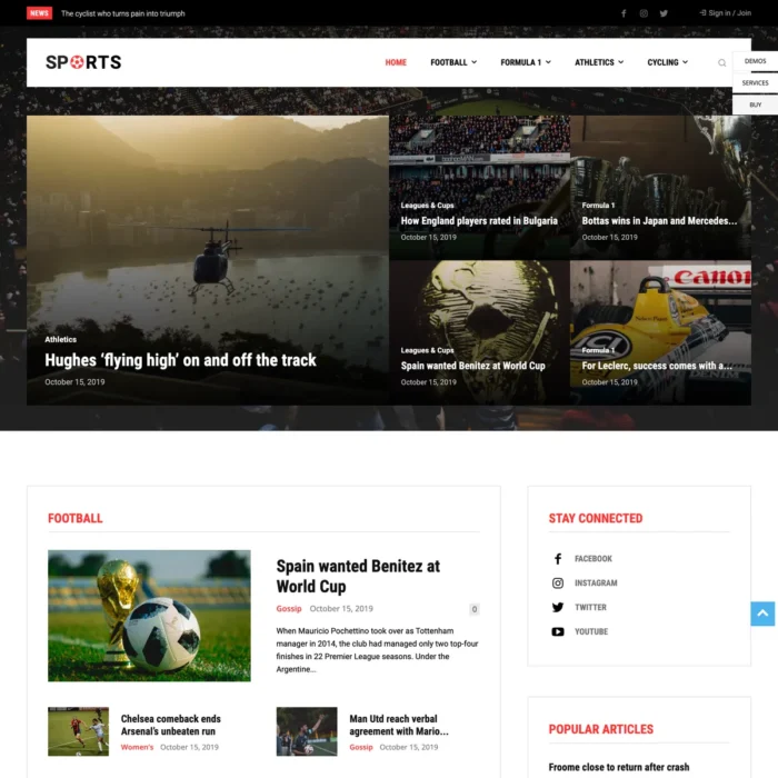 Sports News Website Design with Free 5GB VPS Web Hosting