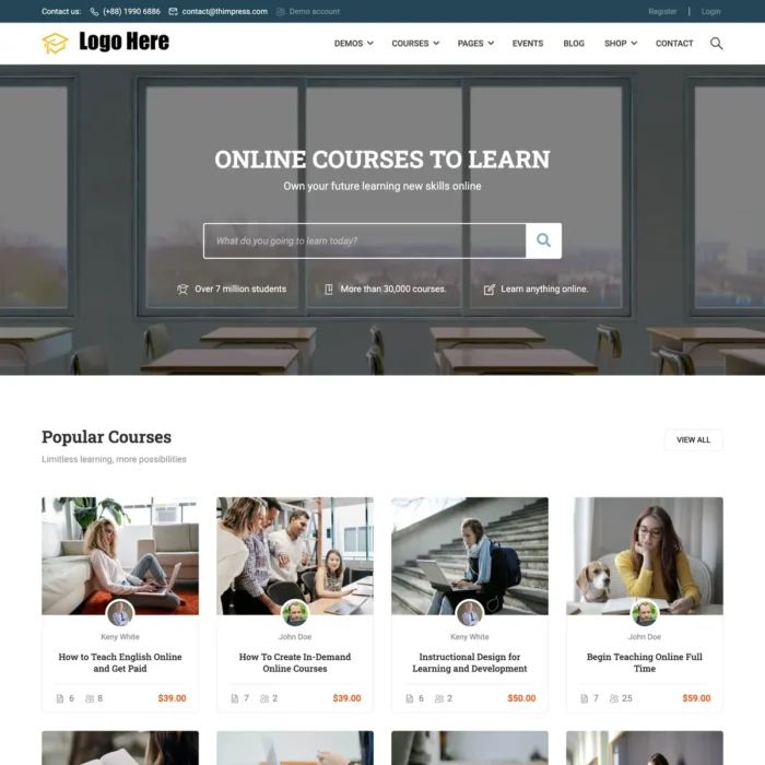 Training Center Website Design for Online Course with Free 5GB VPS Web Hosting