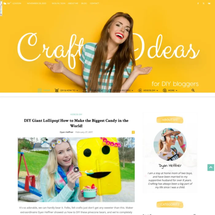 Craft Ideas Blog Website Design with Free 5GB VPS Web Hosting