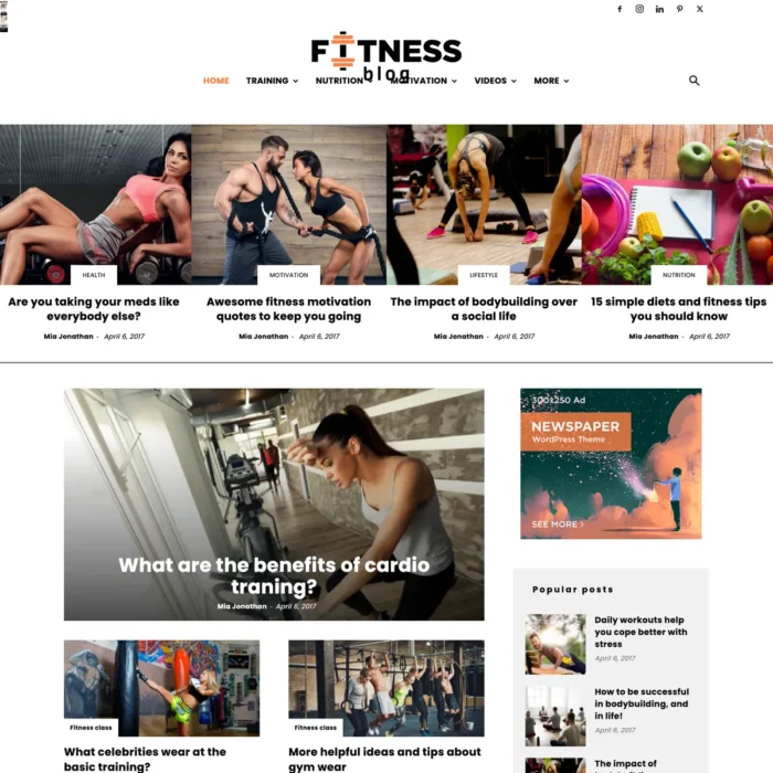 Fitness Blog Web Design with Free 5GB VPS Web Hosting