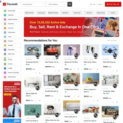 Classified Listings Website Design with Free Web Hosting