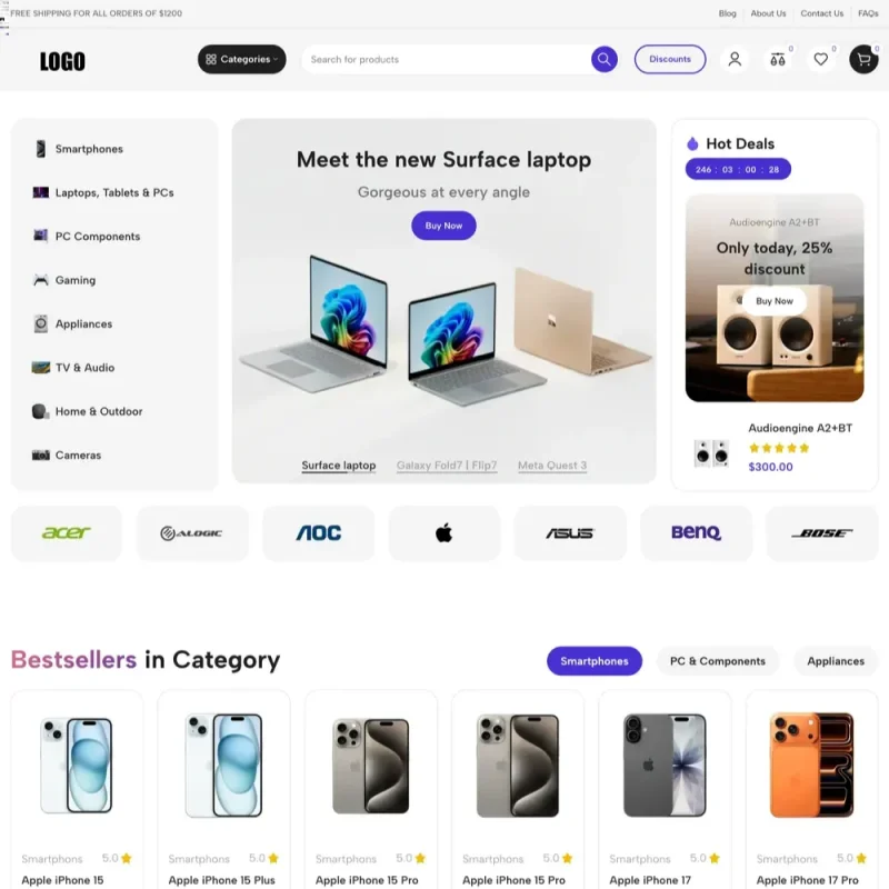 Electronics Outlet Website Design with Free VPS Web Hosting