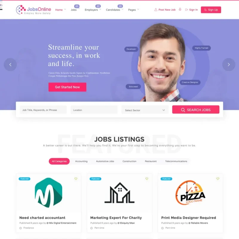 Online Jobs Website Design for Sale with Free VPS Web Hosting
