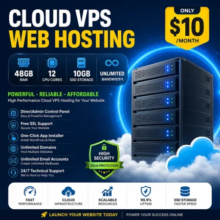 Cloud VPS Web Hosting – 48GB RAM | 12 CPU Cores | Unlimited Bandwidth
